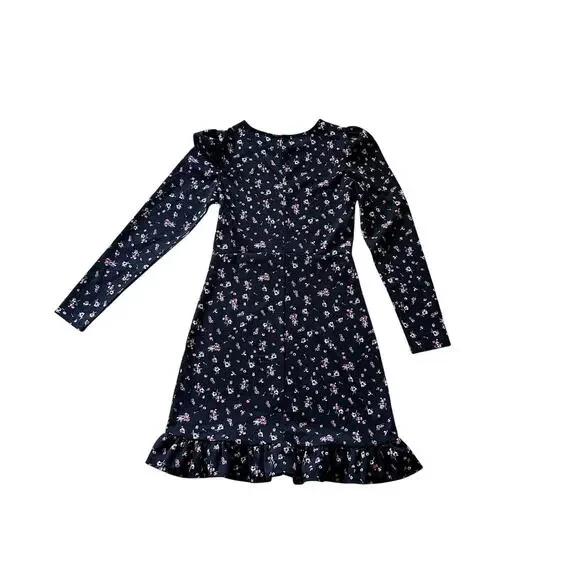 NEW Mango Black Floral Long Sleeve Mini Dress Puff Shoulder Ruffle Hem Size XS - Picture 7 of 12